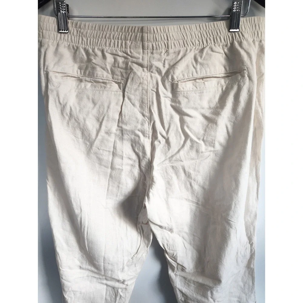 Banana Republic Pants Medium Linen Blend Cream Pull On Straight Leg Preppy